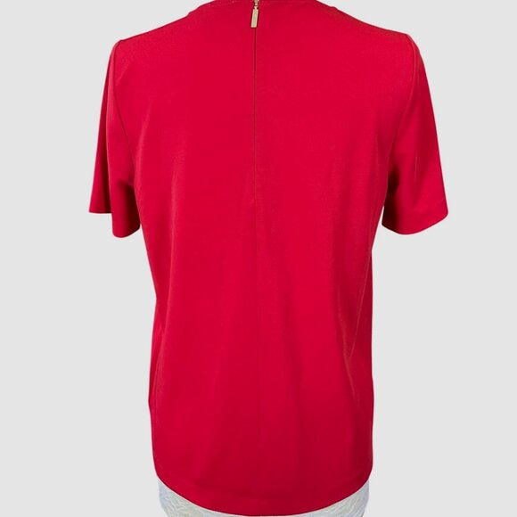 Michael Kors Red Pleated Cut-Out Blouse Gold Chain Accents SS Scoop Neck Med - Picture 4 of 9